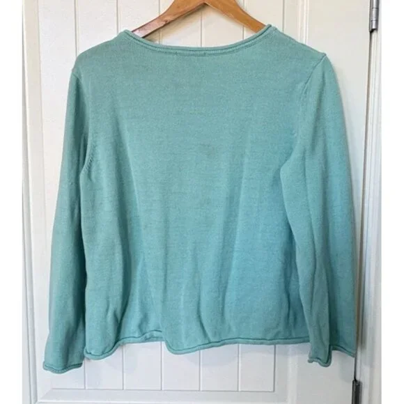 Appleseeds Petites Starfish Sweater Size PXL Turquoise Embroidered Beach Ocean - Picture 2 of 10